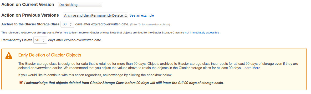 Data Backup: Early deletion of Glacier objects