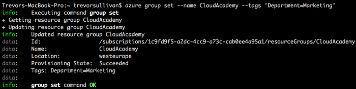 Azure Resource Group command screenshot