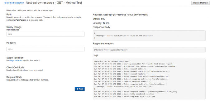 API Gateway API Method Test