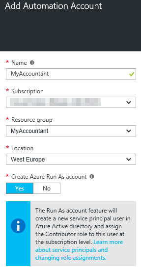 Add automation account