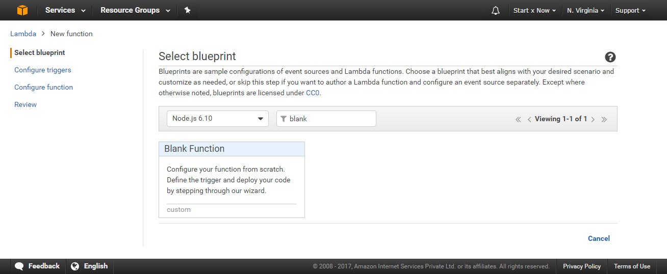 Lambda Function Create Select Runtime