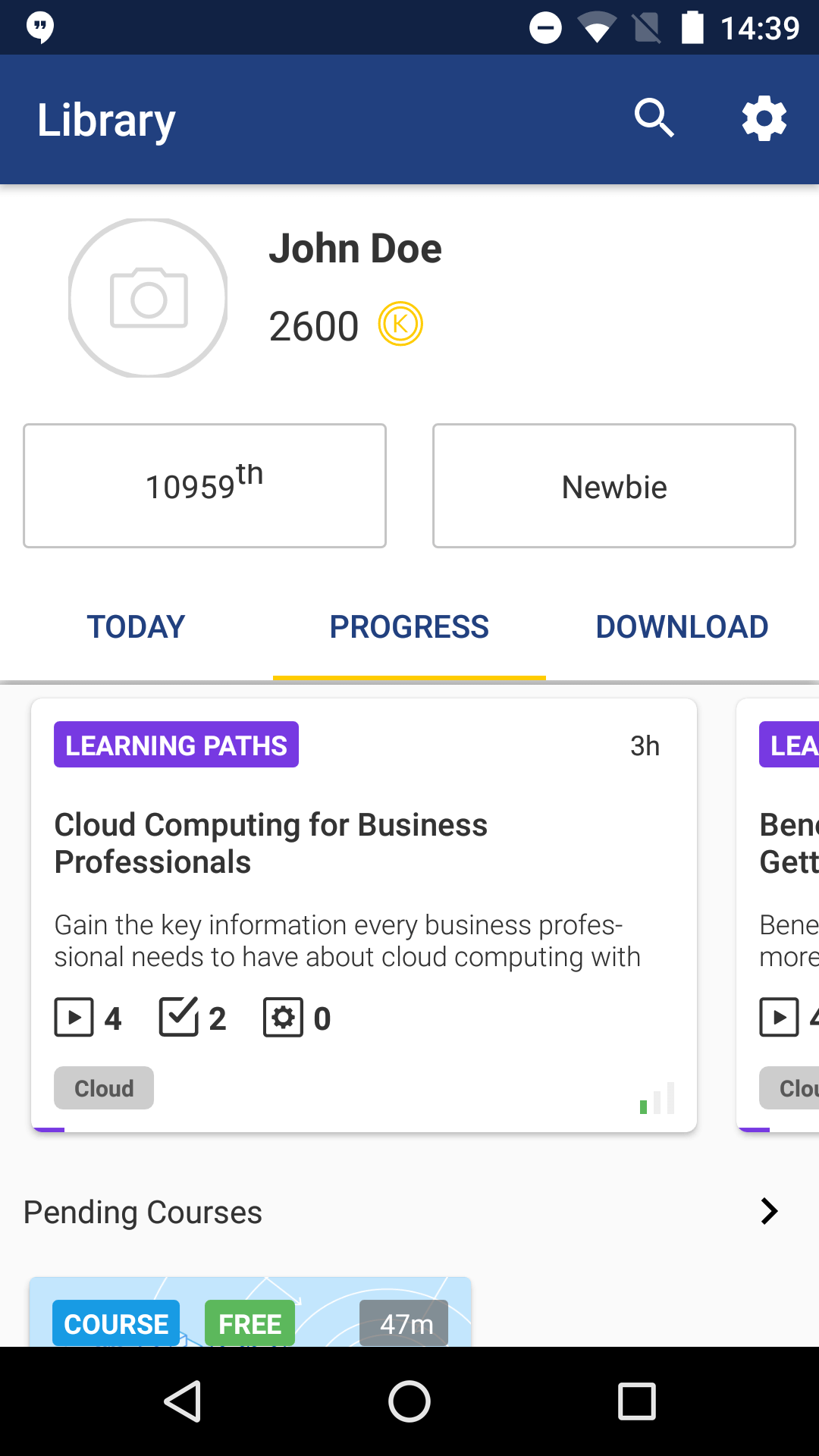 Cloud Academy Mobile App User Dashboard